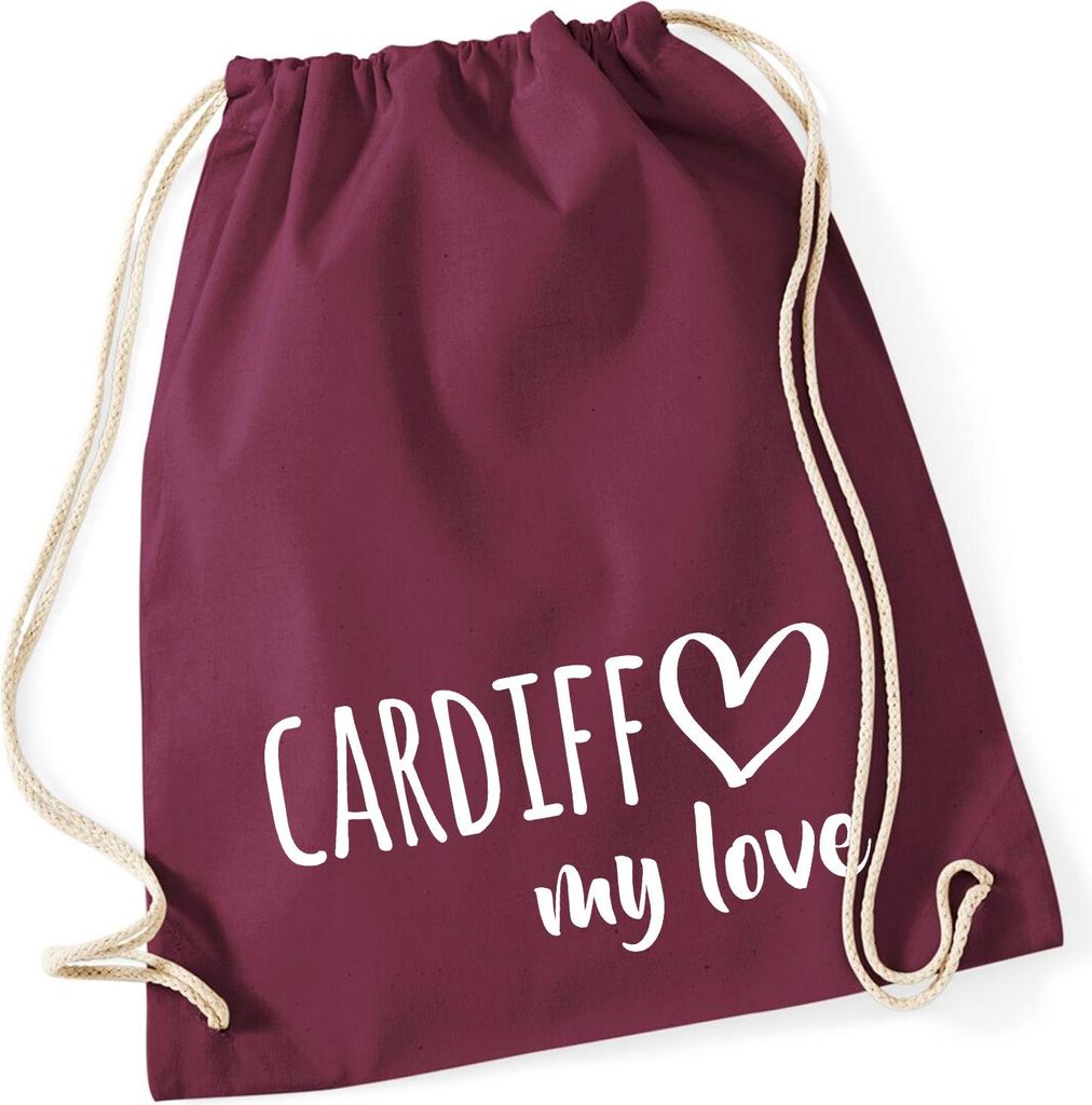 Huuraa Turnbeutel Cardiff my love 12 Liter Burgundy Baumwolle Rucksack Geschenkidee