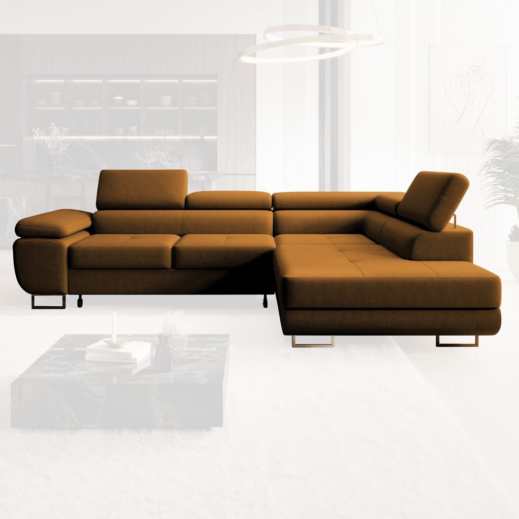 NEXT COLLECTION Ecksofa WILD L-Form mit Bettkasten und Schlaffunktion Easy Clean mit verstellbaren Kopfstützen, 275x203x90 Vena 2 Gold