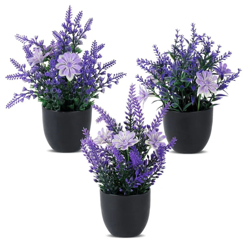 Décoration d'intérieur : lot de 3 pots de lavande artificielle pour salon