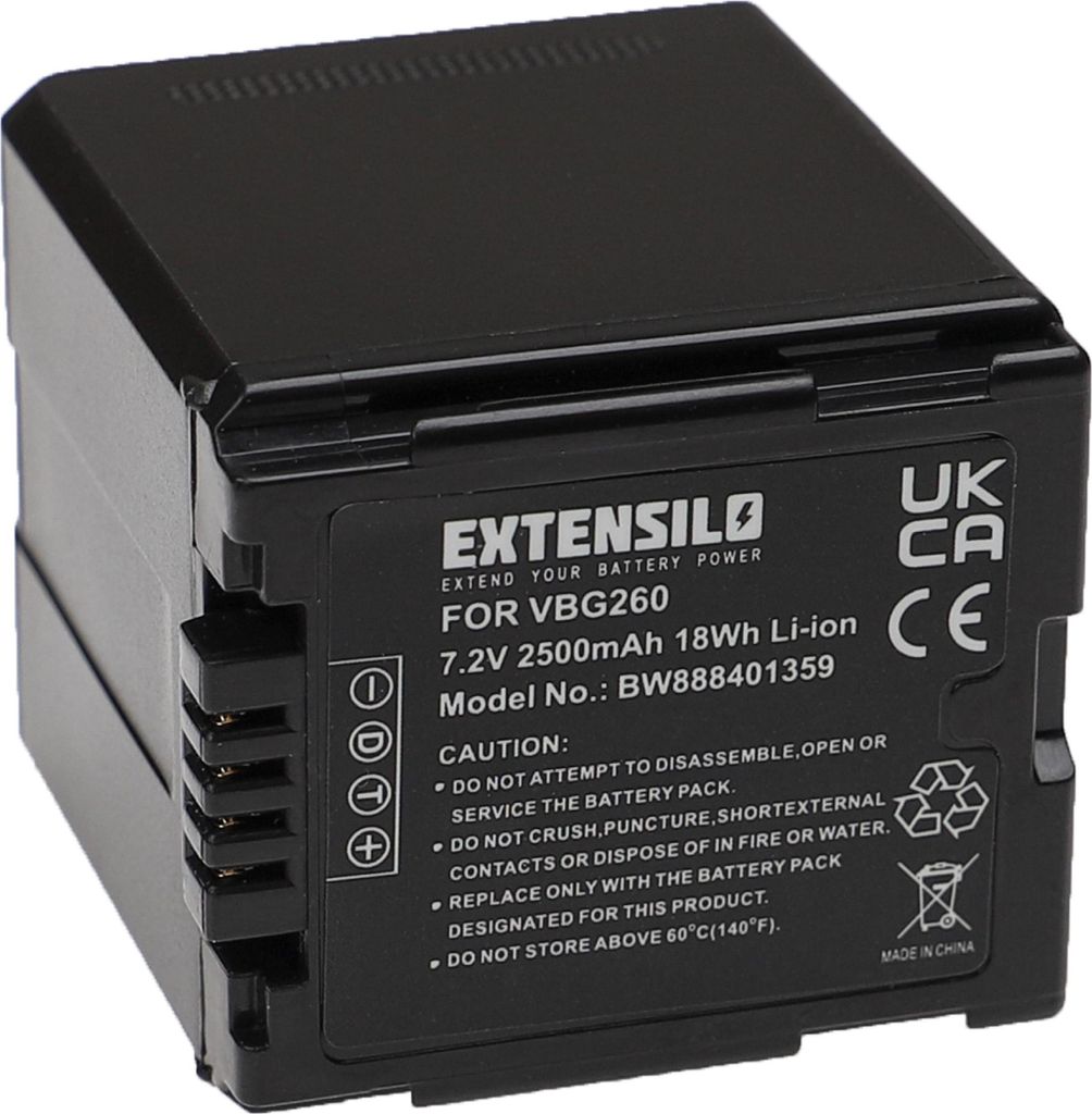 EXTENSILO Akku kompatibel mit Panasonic HDC-DX1, HDC-HS3000, HDC-HS300, HDC-HS20, HDC-HS200, HDC-HS100 Videokamera Camcorder (2500 mAh, 7,2 V, Li-Ion)