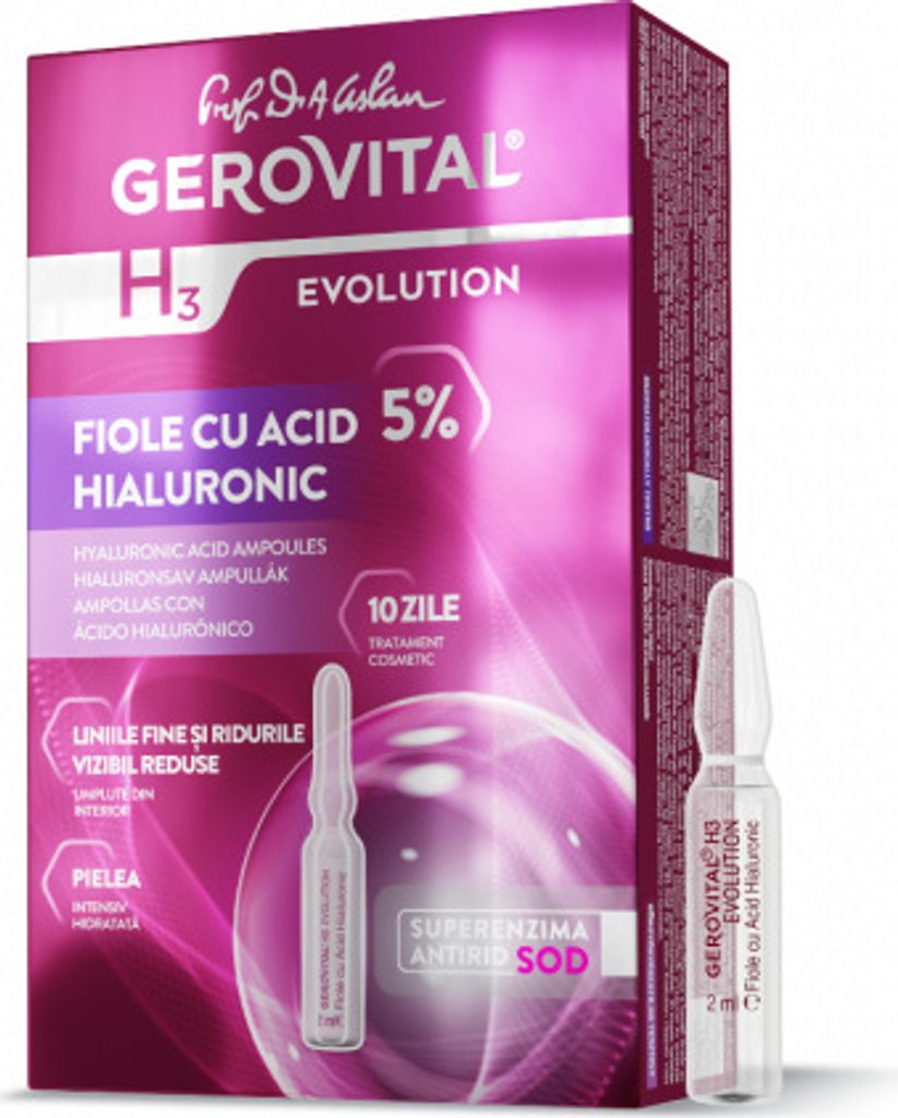 Gerovital Hyaluronsäure Ampullen 5% – 10 Tage Intensivkur für Feuchtigkeit, Faltenreduktion & Elastizität, 10x2 ml