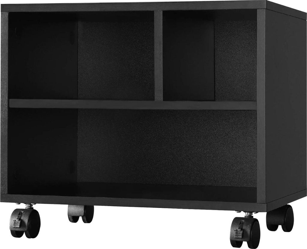 Druckerwagen - Druckerständer - Mit 3 offenen Fächern - Größe 40x30x35 cm - Mit Rollen - Aus Melamin - Schwarz