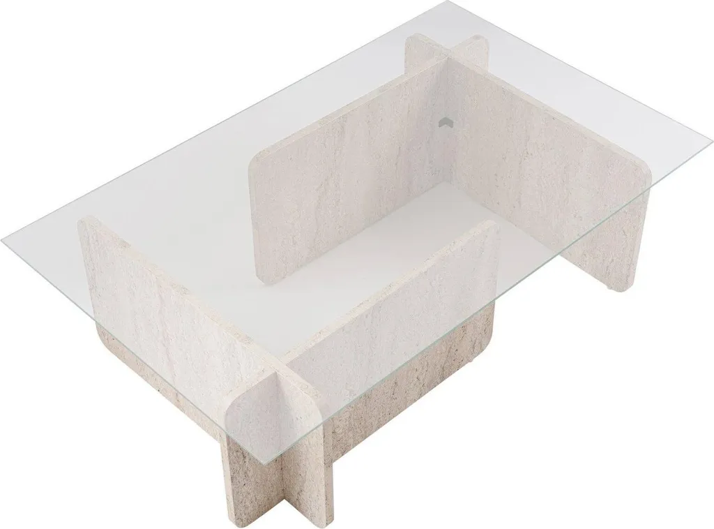 Table Basse Design Beige Effet Marbre Rhysand 105x65 cm Porte-revues Chic