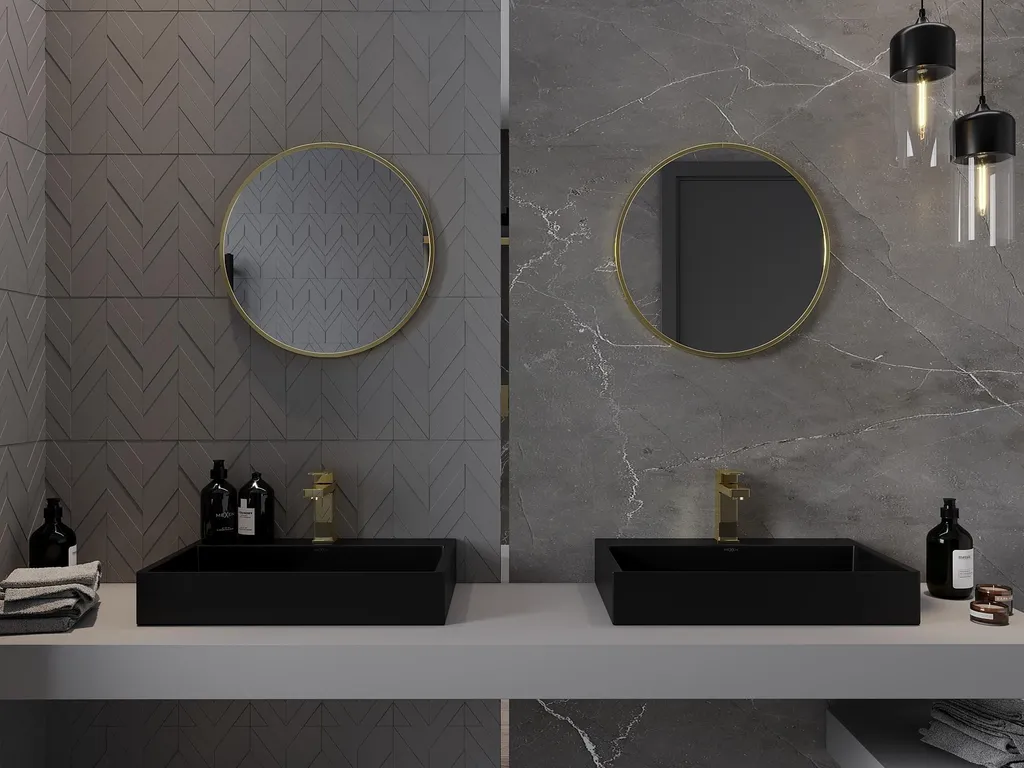 Mexen Loft specchio da bagno rotondo 30 cm, cornice dorata - 9850-030-030-000-50 - 4