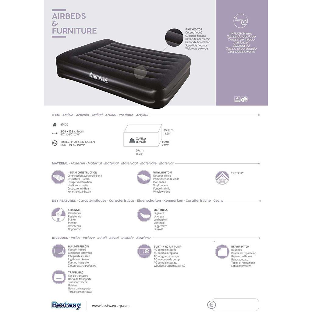 Bestway Luftbett "+" Queen-Size 203x152x46 cm mit Produktbild 88