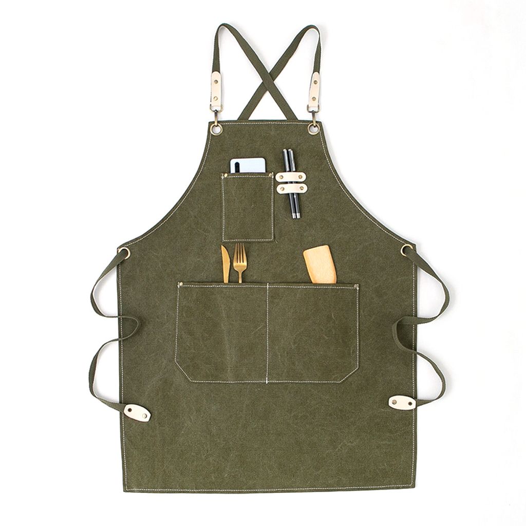 Schürze Kochschürze Grillschürze für Männer und Frauen Canvas Jeans Schürze mit Taschen und Verstellbarem Gürtel,(Stil 4)