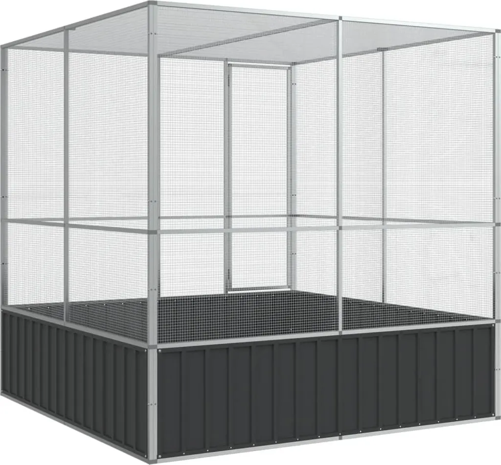 Grande Volière de Jardin en Acier Galvanisé Argenté 211 cm de Haut
