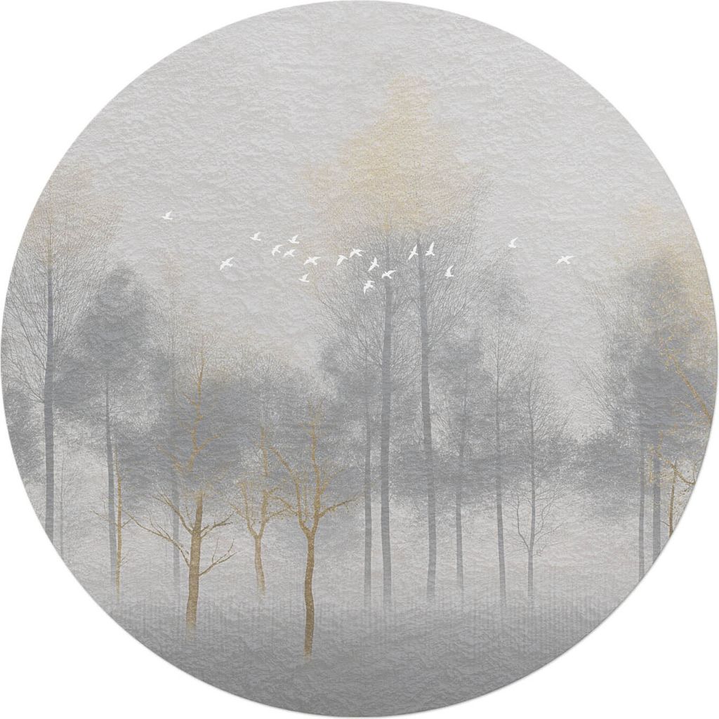 Nebliger Wald mit Vögeln – Bodenschutzmatte – Stuhlunterlage – Bürostuhlmatte – Rutschfeste Bodenmatte – Schutzmatte für Hartboden –...