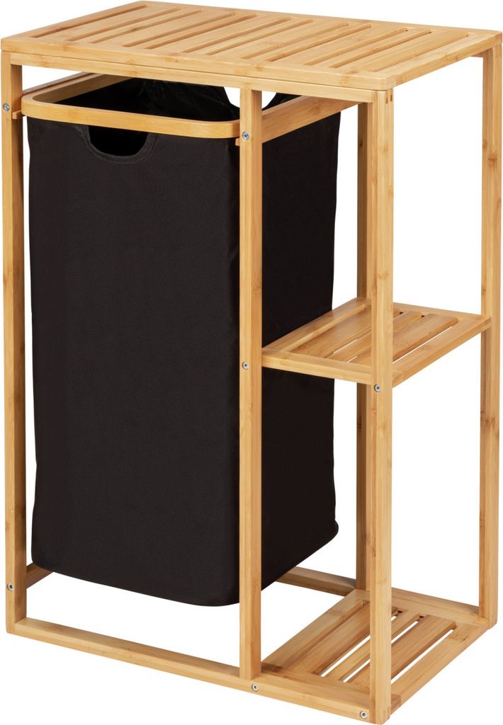 WENKO Bambus Regal mit Wäschesammler Ecori in Schwarz 50 x 70 x 30 cm