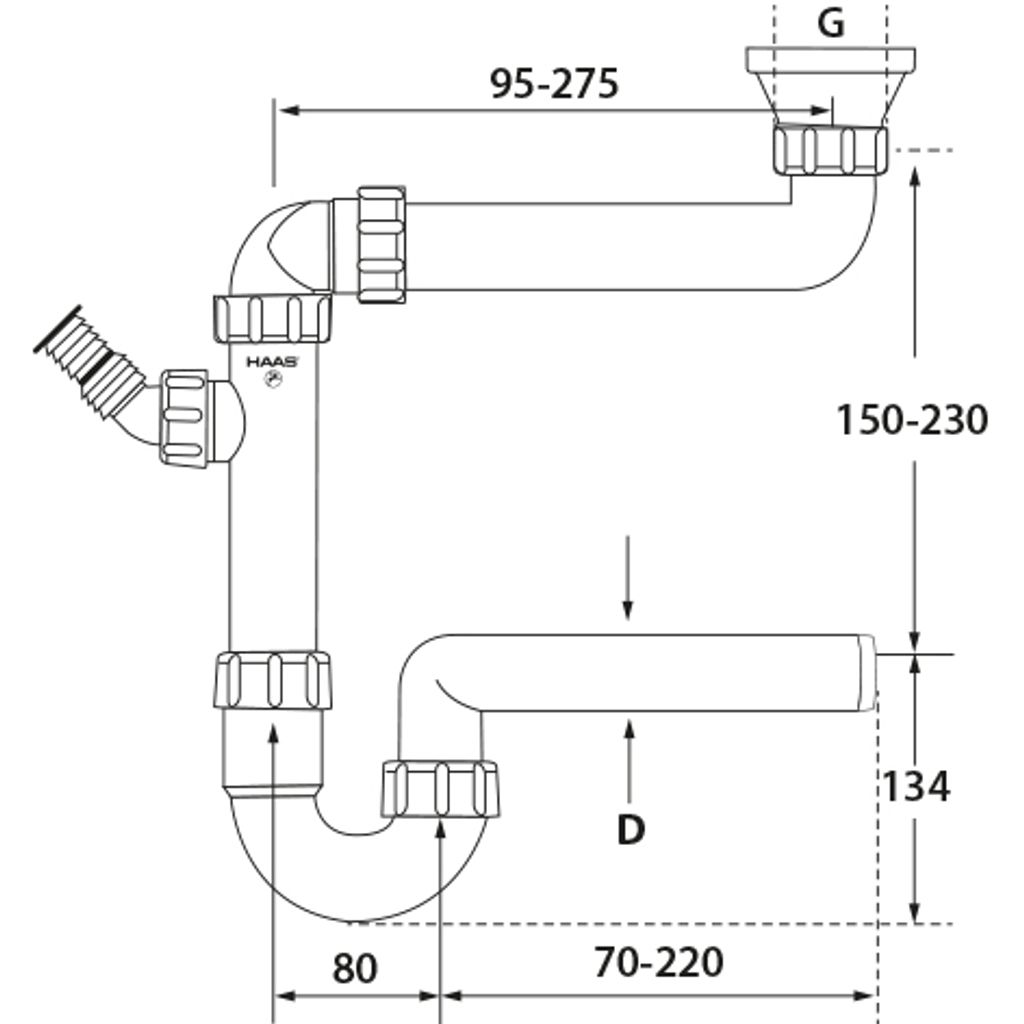 Haas IKEA® Spülen-Ablaufadapter 11/2" mit Raumsparsiphon Produktbild 2