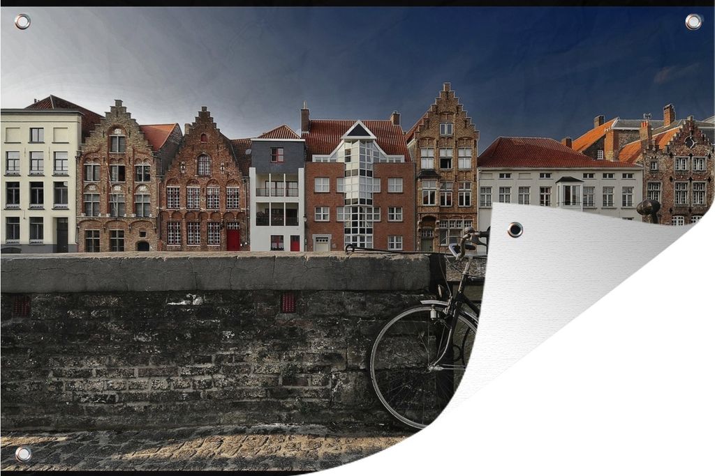 MuchoWow 60x40 cm Outdoor-Poster Gartendeko Sichtschutz Garten Poster für den Garten Brügge - Fahrrad - Mauer