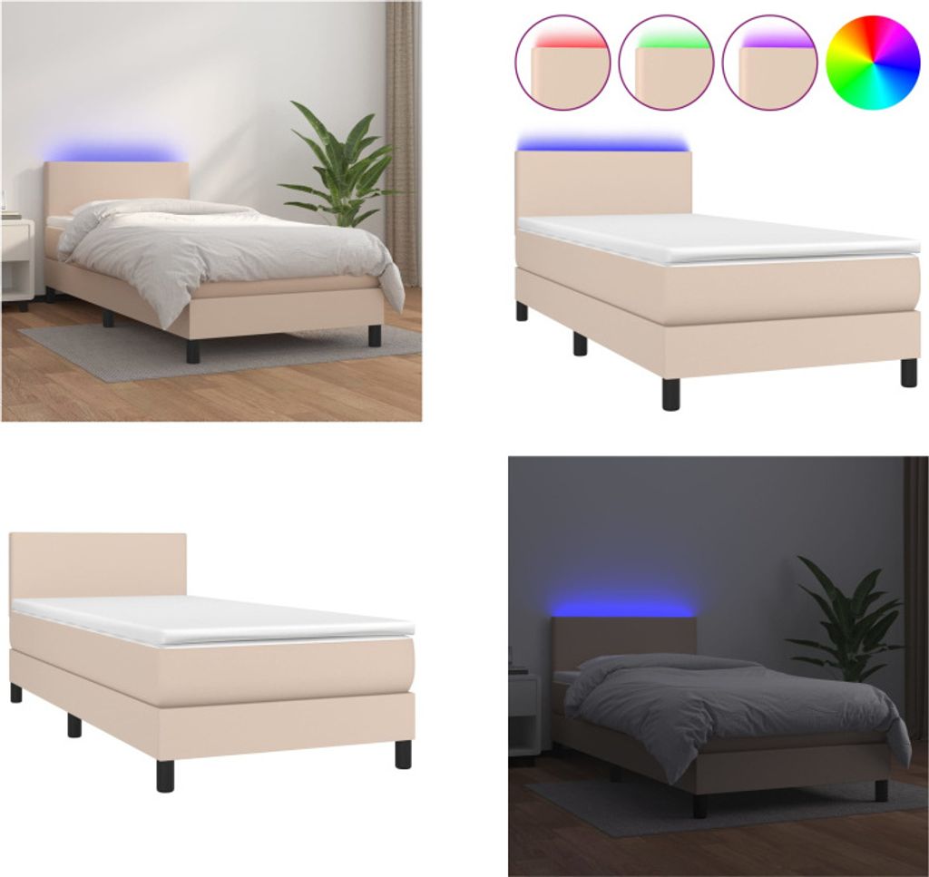 vidaXL Boxspringbett mit Matratze & LED Cappuccino Braun 100x200cm - Boxspringbett - Boxspringbetten - Bett - Betten