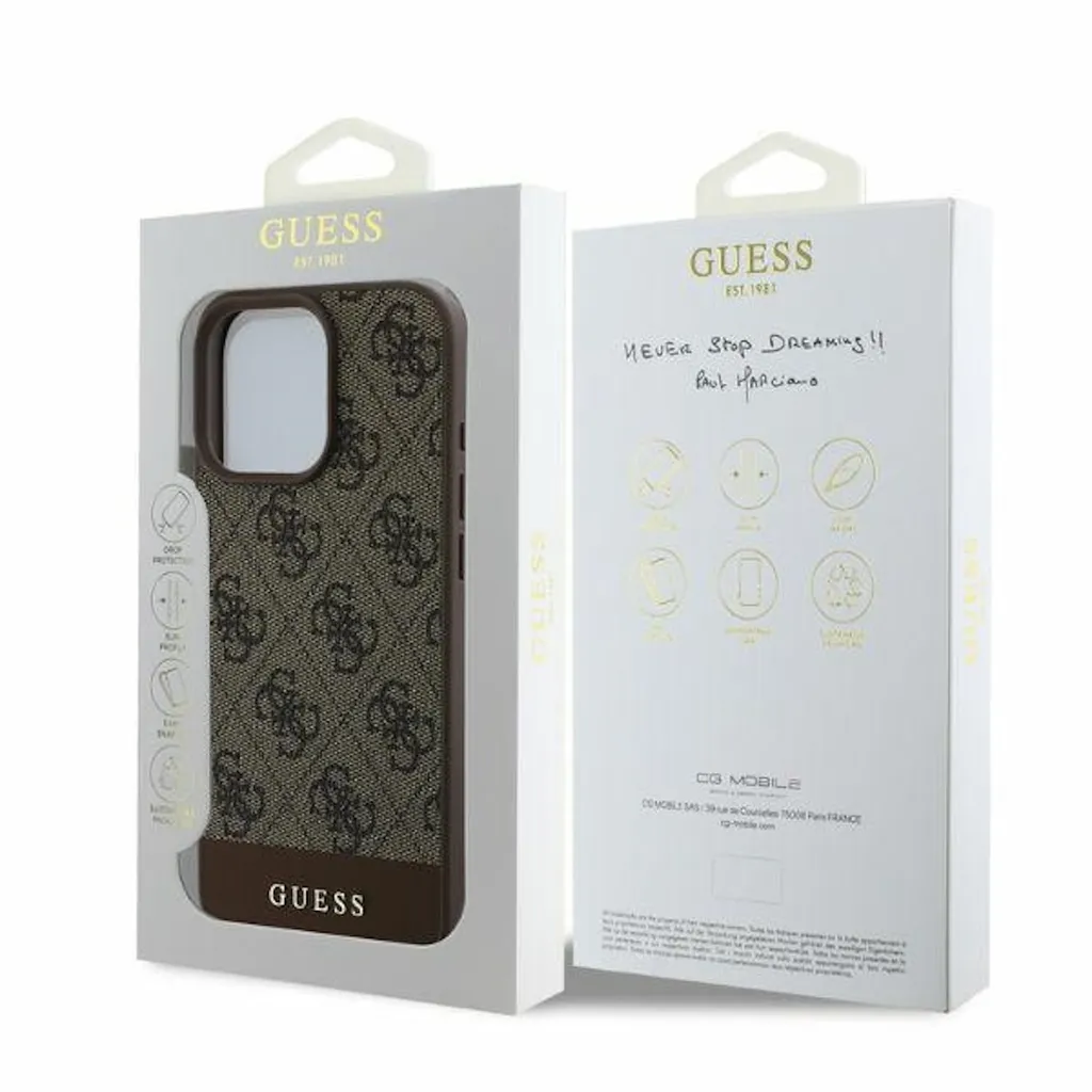Guess iPhone 16 Pro Custodia 4G Bottom Stripe Marrone - Originale - 5