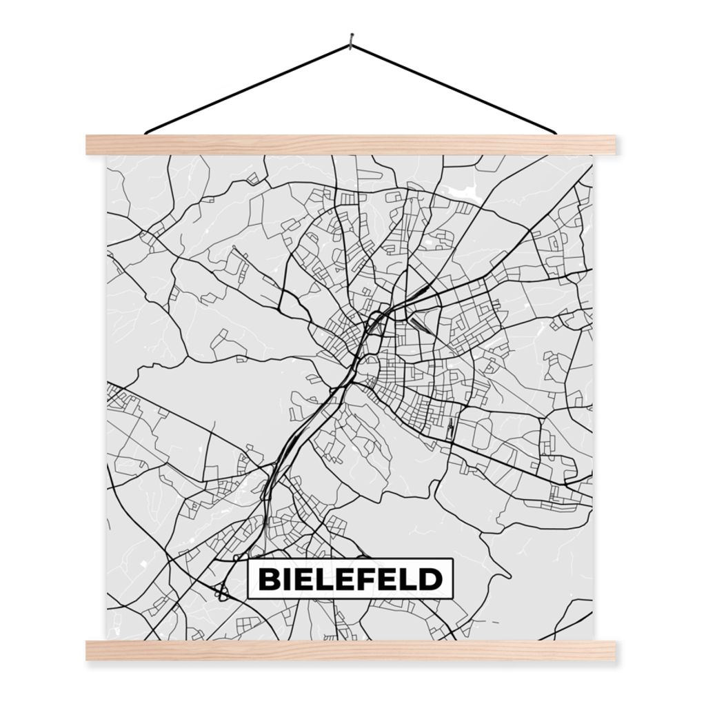 MuchoWow Textilposter Deutschland - Karte - Stadtplan - Bielefeld 40x40 cm mit holzfarbenen Rahmen - Posterleiste