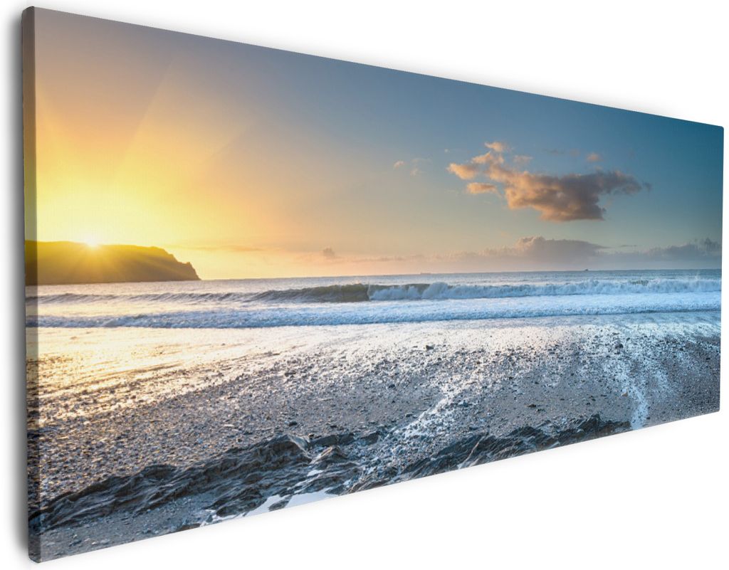 Wallario Premium Leinwandbild Einsamer Strand in Cornwall England in Größe 80 x 200 cm