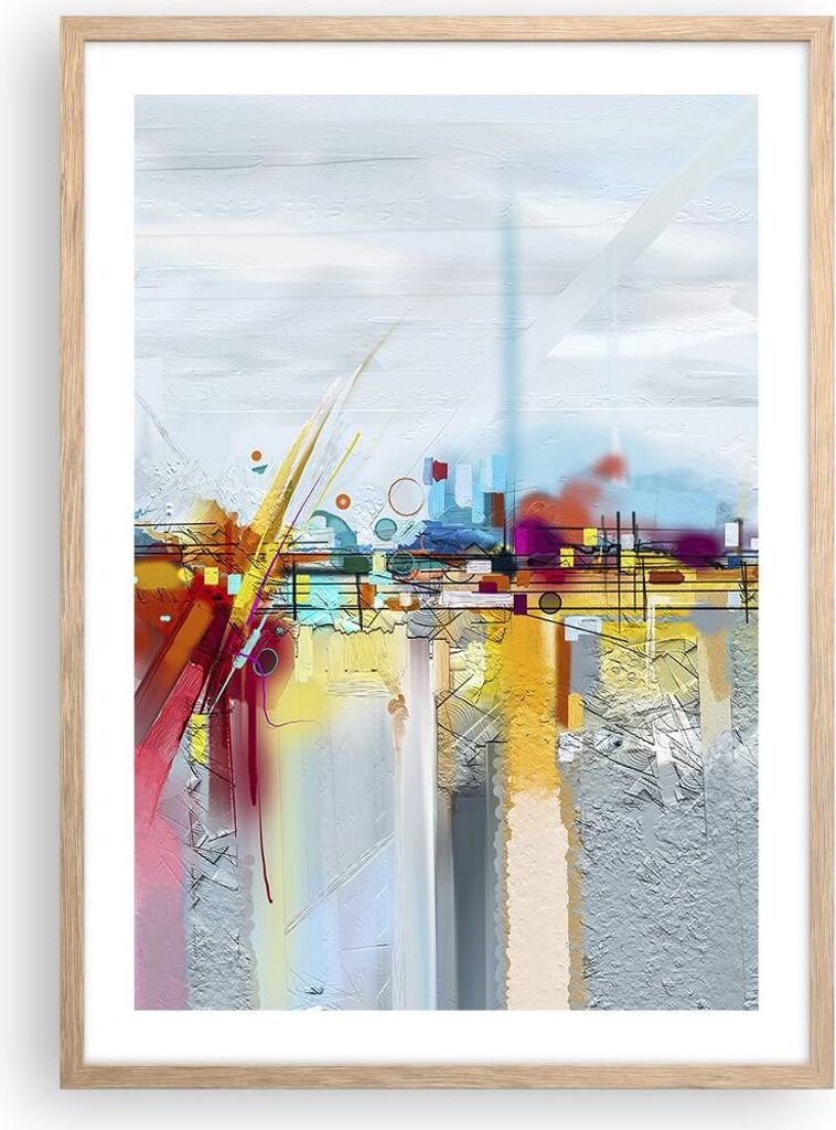 Gerahmtes Poster - Rahmen in heller Eiche - Abstraktion modern - 50x70 cm - Wand Bild - Wanddeko - Wandbilder - Wandposter - Bilderrahmen - Bilder ...
