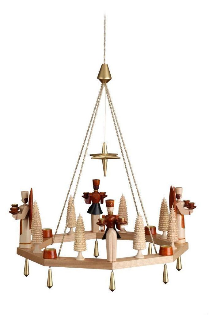 Lichterkranz Adventskranz natur mit Engel und Bergmann BxT = 38x38cm NEU