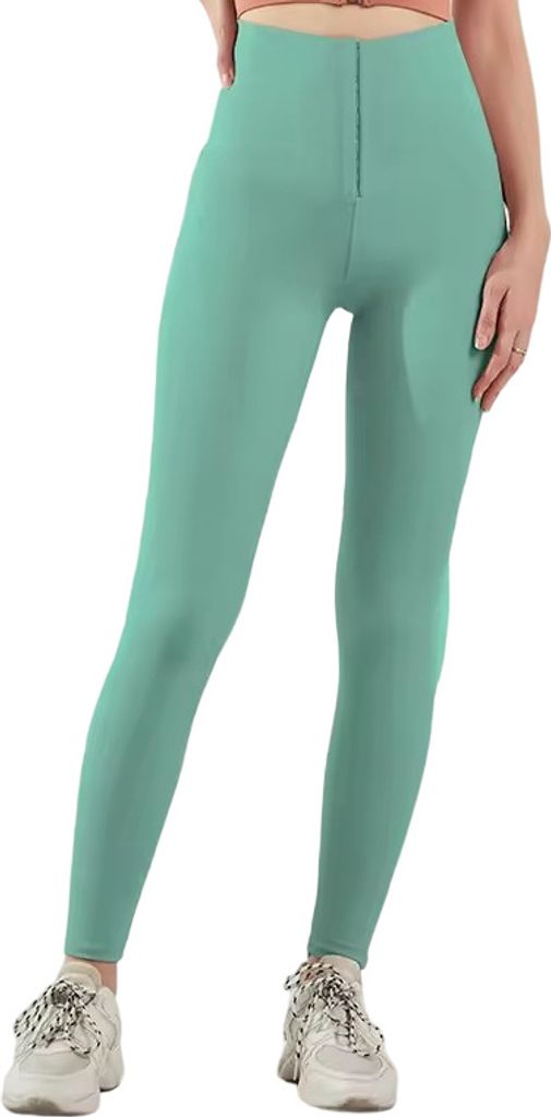 Hochtaillierte Leggings mit Häkchenverschluss in Grün - XXXL KP30288