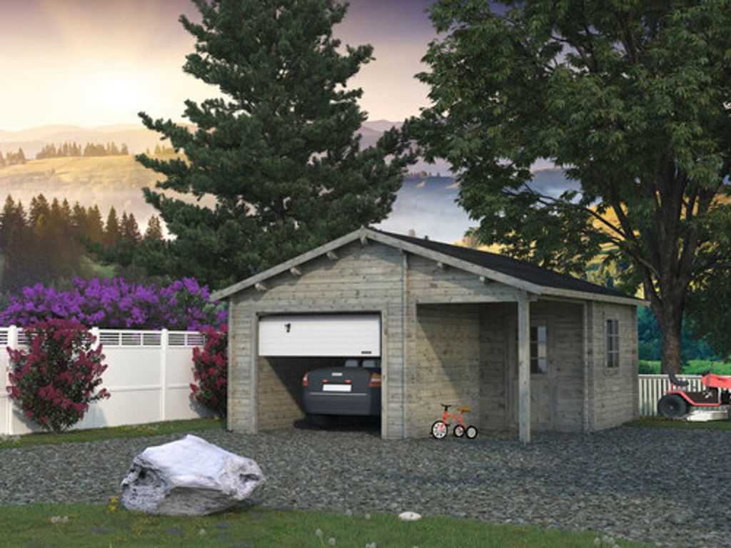 Einzelgarage Palmako Roger 21,9+5,2 m² mit Sektionaltor 510 x 550 cm tauchgrundiert grau