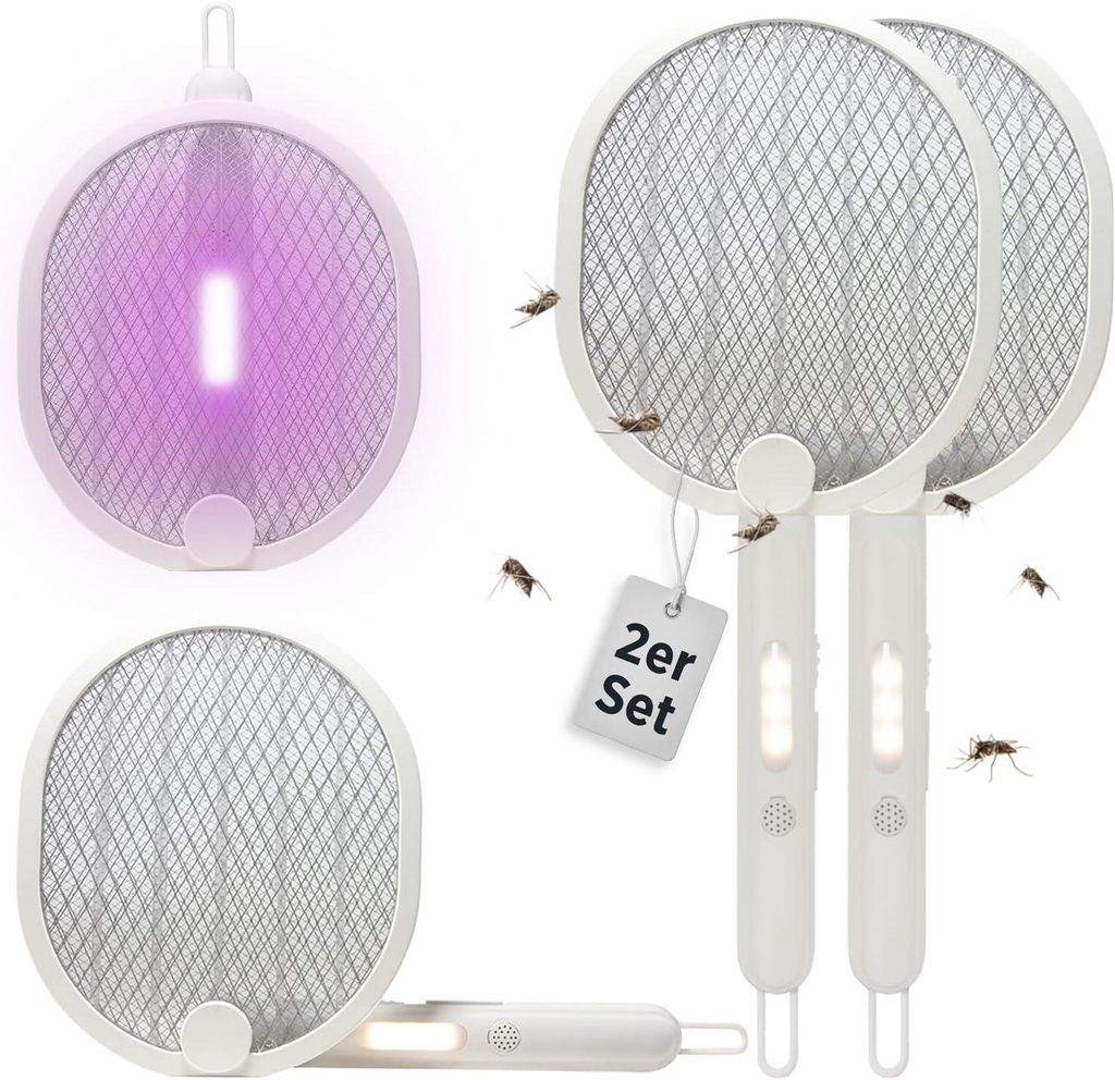 2er Set Elektrische Fliegenklatsche Akku UV Licht Produktbild 