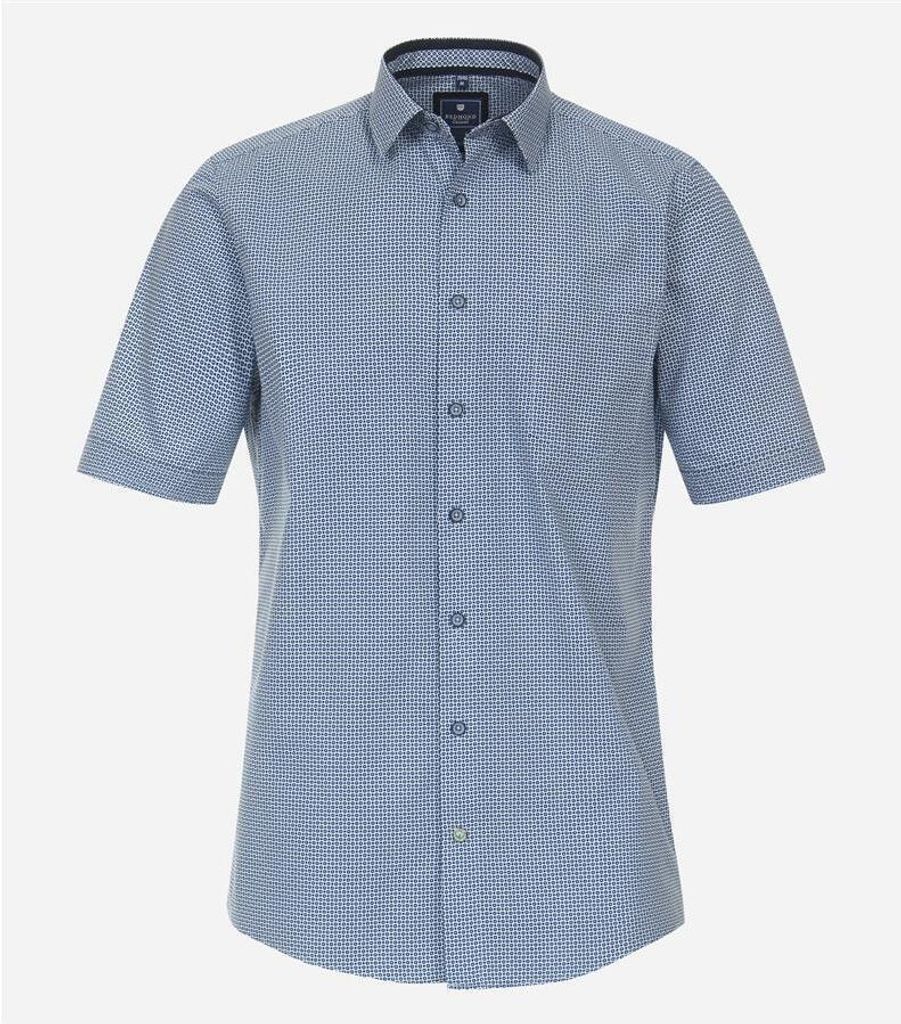 REDMOND Casual Herren Freizeithemd Kurzarm Kentkragen Comfort Fit Baumwolle Blau Print M