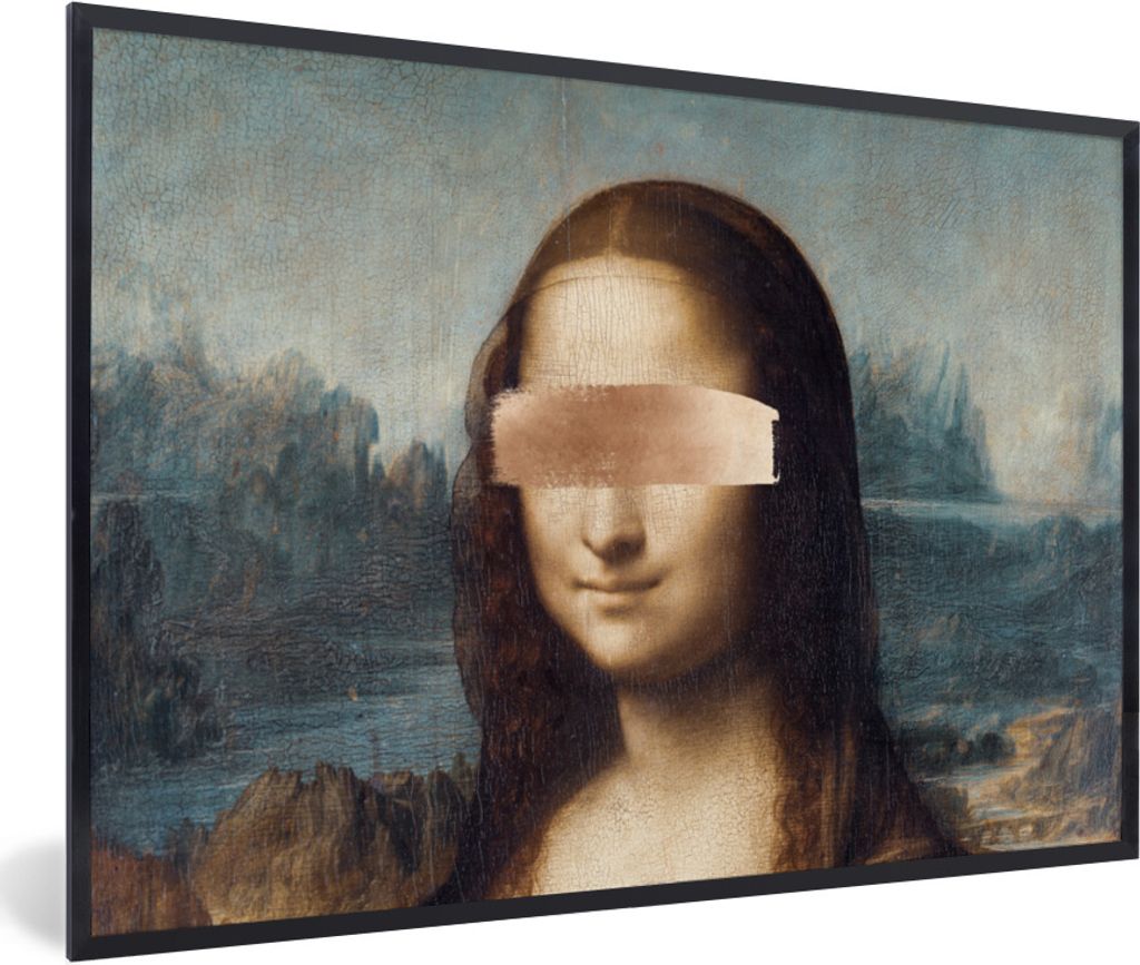 MuchoWow Gerahmtes Poster Mona Lisa - Leonardo da Vinci - Roségold 90x60 cm - Poster mit Schwarzem Bilderrahmen Wandposter Rahmen Foto Bilder - ...