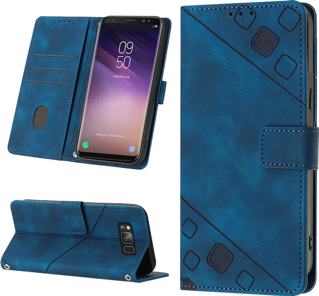 Custodia per Samsung Galaxy S8 in rilievo Custodia a portafoglio in pelle flip con supporto Blu