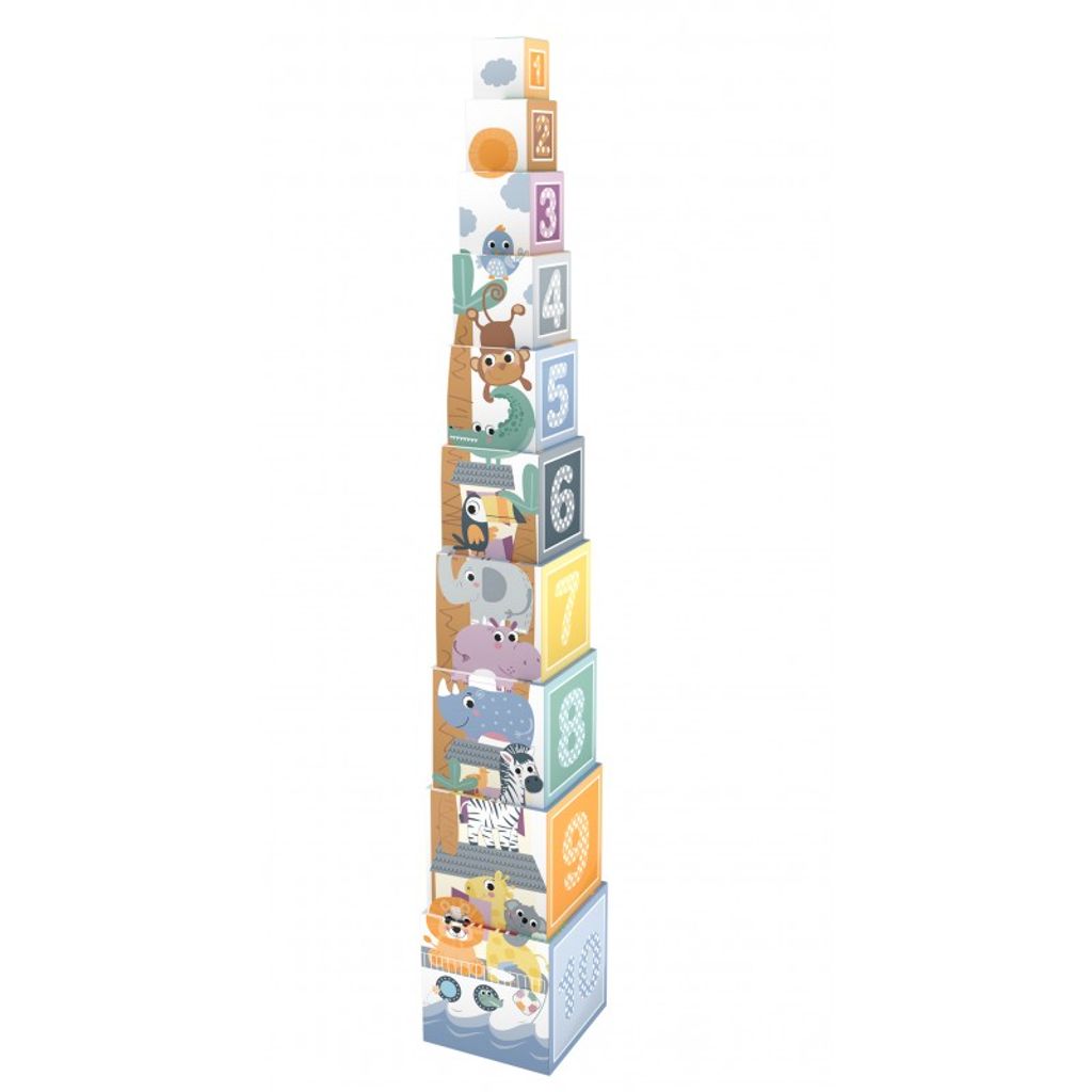 Kinderspielzeug Stapel Turm Motorik Stapelwürfel mit Holz Figuren Zoo von Ulysse 