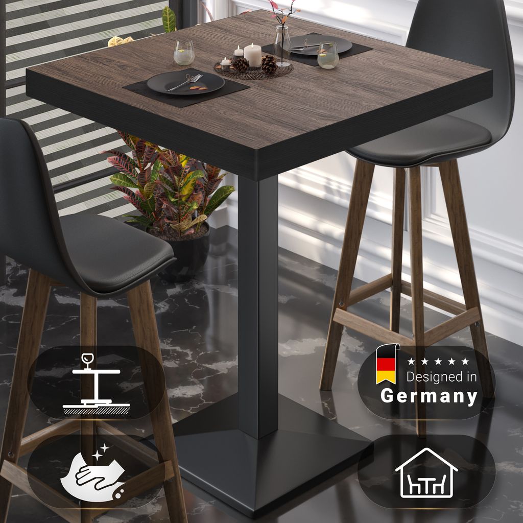 BPA | Bistro Stehtisch | 60 x 60 x 114 cm | Schwarzer Rand | Quadratisch | Light Wenge / Schwarz | Gastro Steh Tisch Restaurant