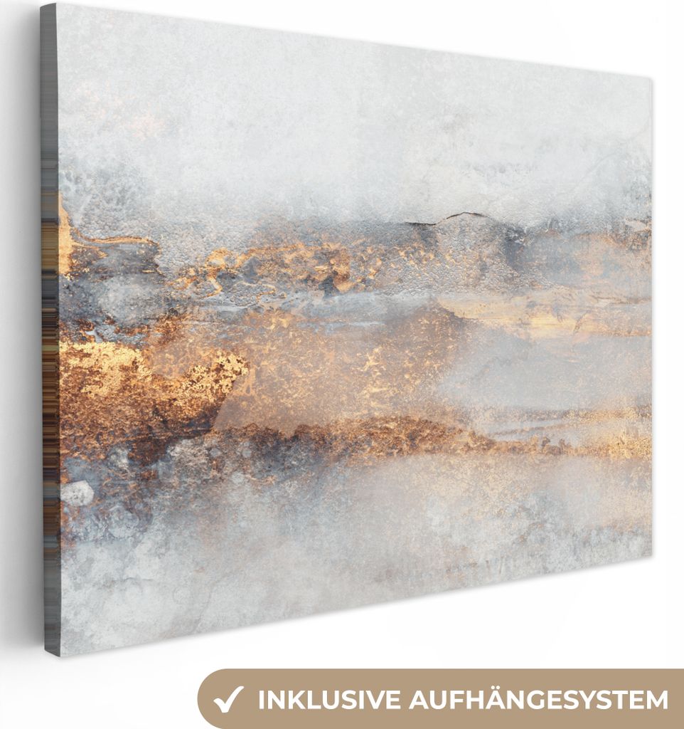 MuchoWow - Leinwandbilder - Nebel - Gold - Abstrakt, Wandbild, Wanddeko Bilder Wohnzimmer, 80x60 cm