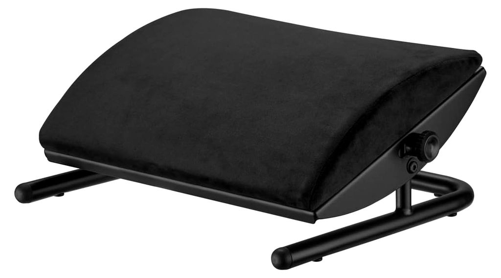 Verstellbare Fußstütze – Ergonomische Fußstütze für den Schreibtisch, Neigung von +20° bis -20°, Schaum und Stahl, Schwarz