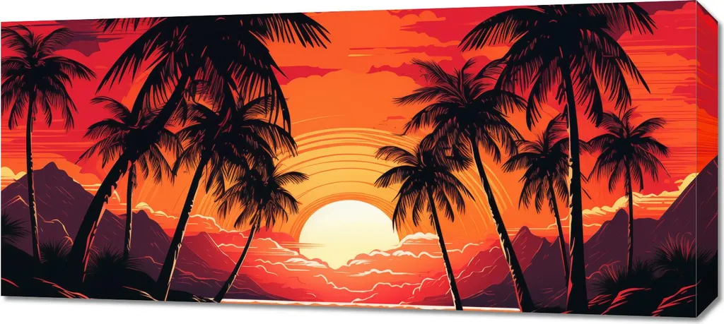 Décoration Murale Palmiers Lagune 90x40 cm - Pour Salon et Chambre
