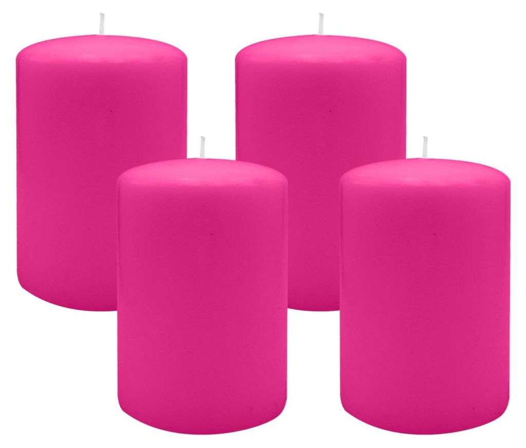 Flachkopf-Stumpenkerzen Fuchsia Pink 120 x Ø 60 mm, 4 Stück Produktbild 