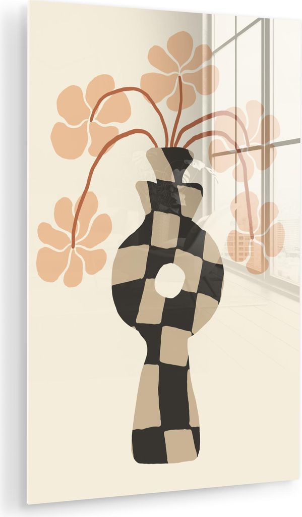 MuchoWow Glasbilder - Bilder auf Wandbild - Foto auf Glas Blumen - Vase - Abstrakte Kunst - Modern 40x60 cm Wanddekoration aus Glas - Acrylglasbild...