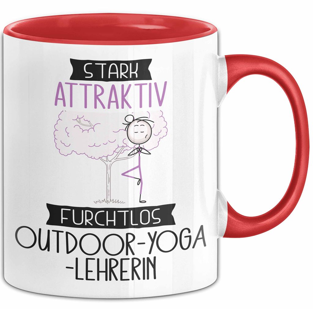 Outdoor-Yoga-Lehrerin Tasse Geschenk Becher Stark Attraktiv Furchtlos Outdoor-Yoga-Lehrerin Lustige Geschenkidee (Rot)