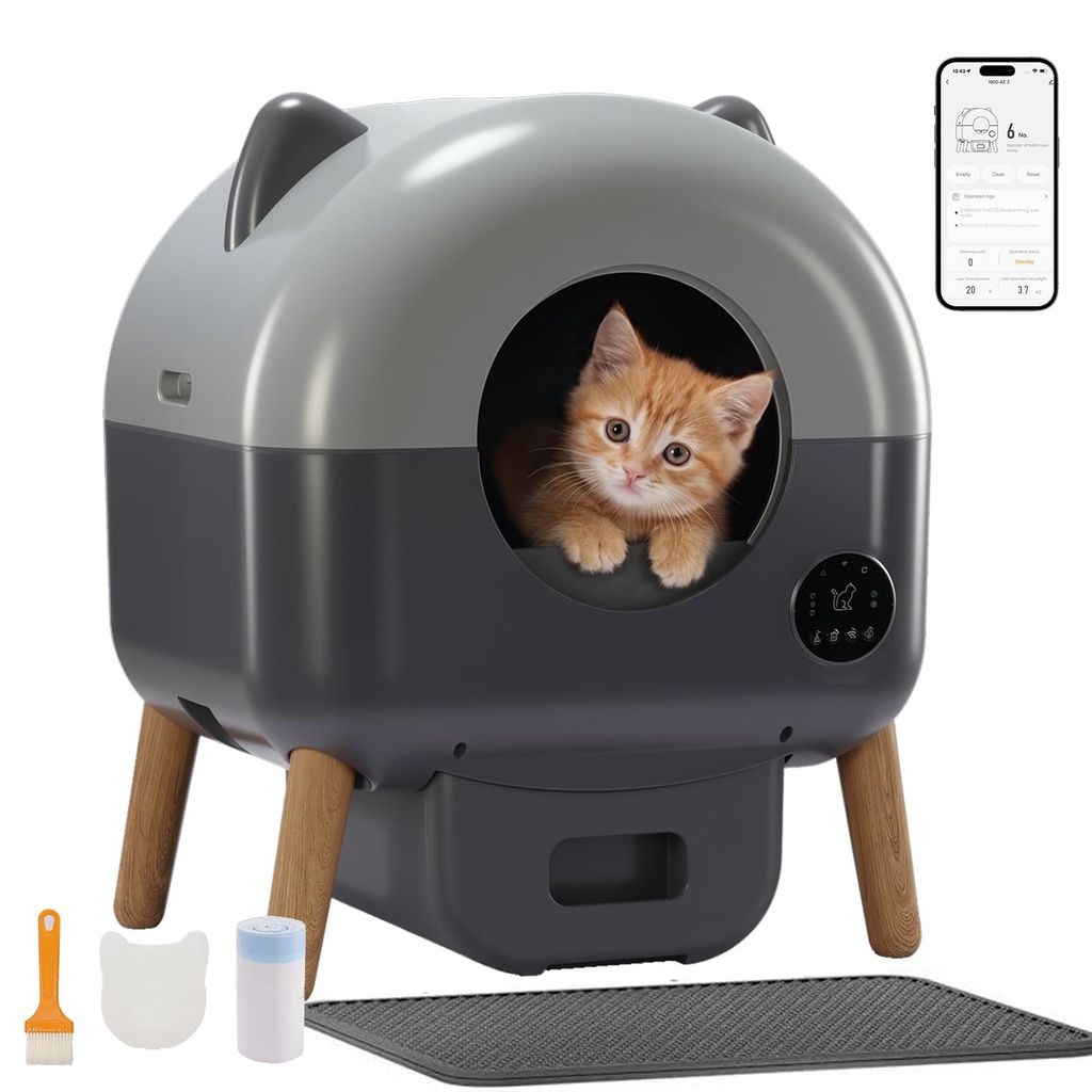 GTPLAYER Katzenklo Selbstreinigend, 66L Automatisches Katzenklo Mit App-Steuerung & Infrarotsensor, Anti-Einklemmung, Elektrisches Katzenkloes Grau