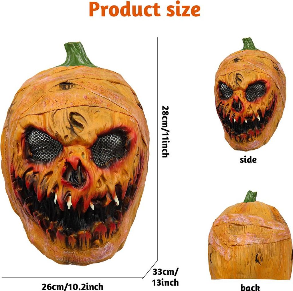 Halloween gruseliger Latex-Kürbiskopf, Gesichtsbedeckung, gruseliges Kostüm, Party-Requisiten