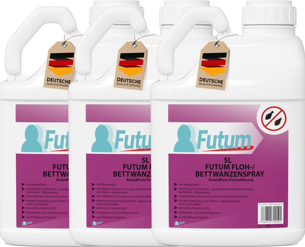 FUTUM 3x5L Biozidfreies Bettwanzen Spray Floh Mittel Flöhe Bettwanzen bekämpfen