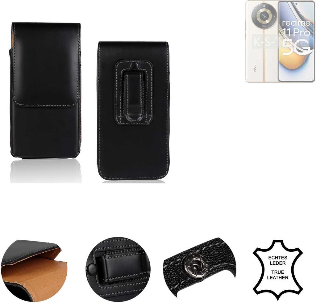 K-S-Trade Holster Gürteltasche Handy Hülle Schutzhülle kompatibel mit Realme 11 5G Handyhülle Leder schwarz, 1x
