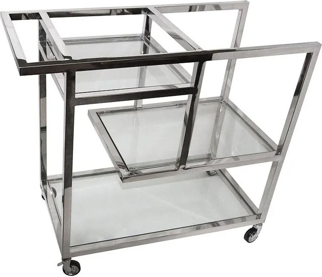 Casa Padrino Luxus Servierwagen Silber / Glas 89 x 42 x H 80cm - Edelstahl Trolley mit Glas - Gastronomie Barwagen