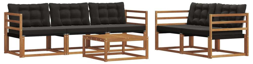 vidaXL Outdoor-Sofagarnitur mit Kissen 6 pcs Natürlich und Schwarz
