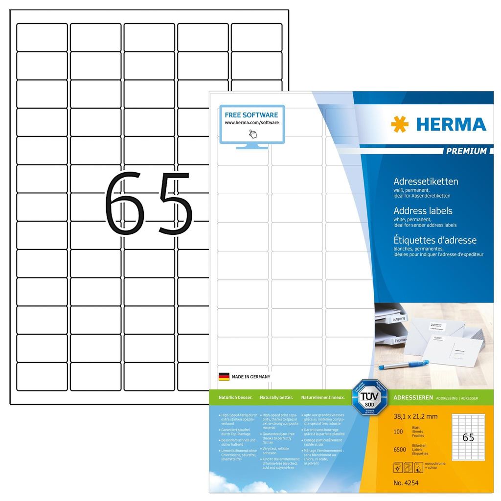HERMA Adress Etiketten 38,1 x 21,2 mm weiß 6.500 Etiketten