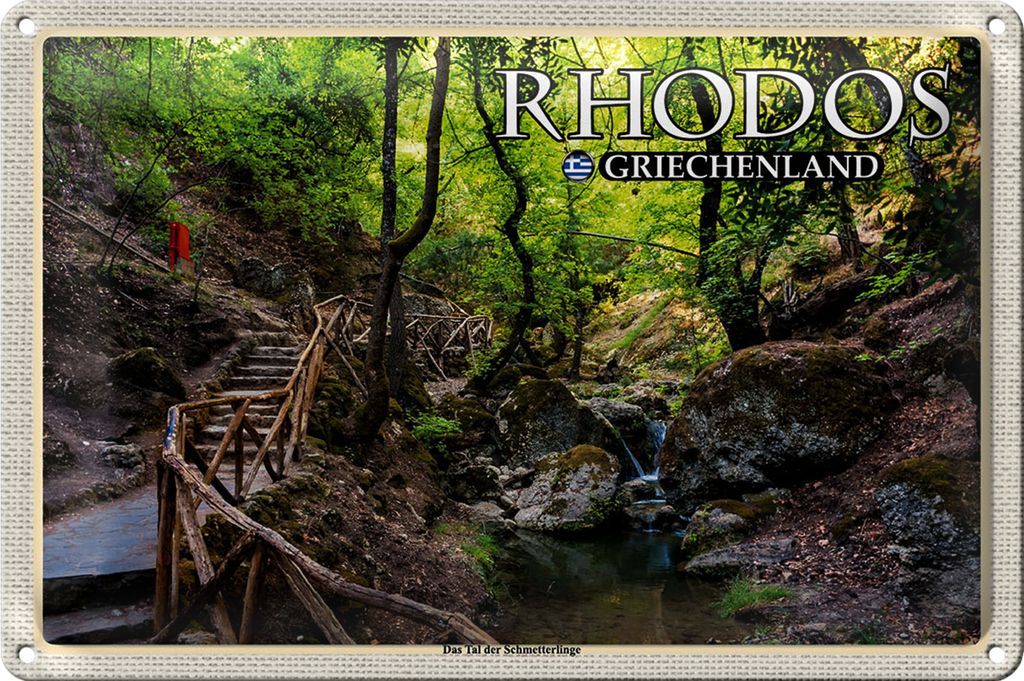 Blechschild Reise 30x20cm Rhodos Griechenland Tal der Schmetterlinge
