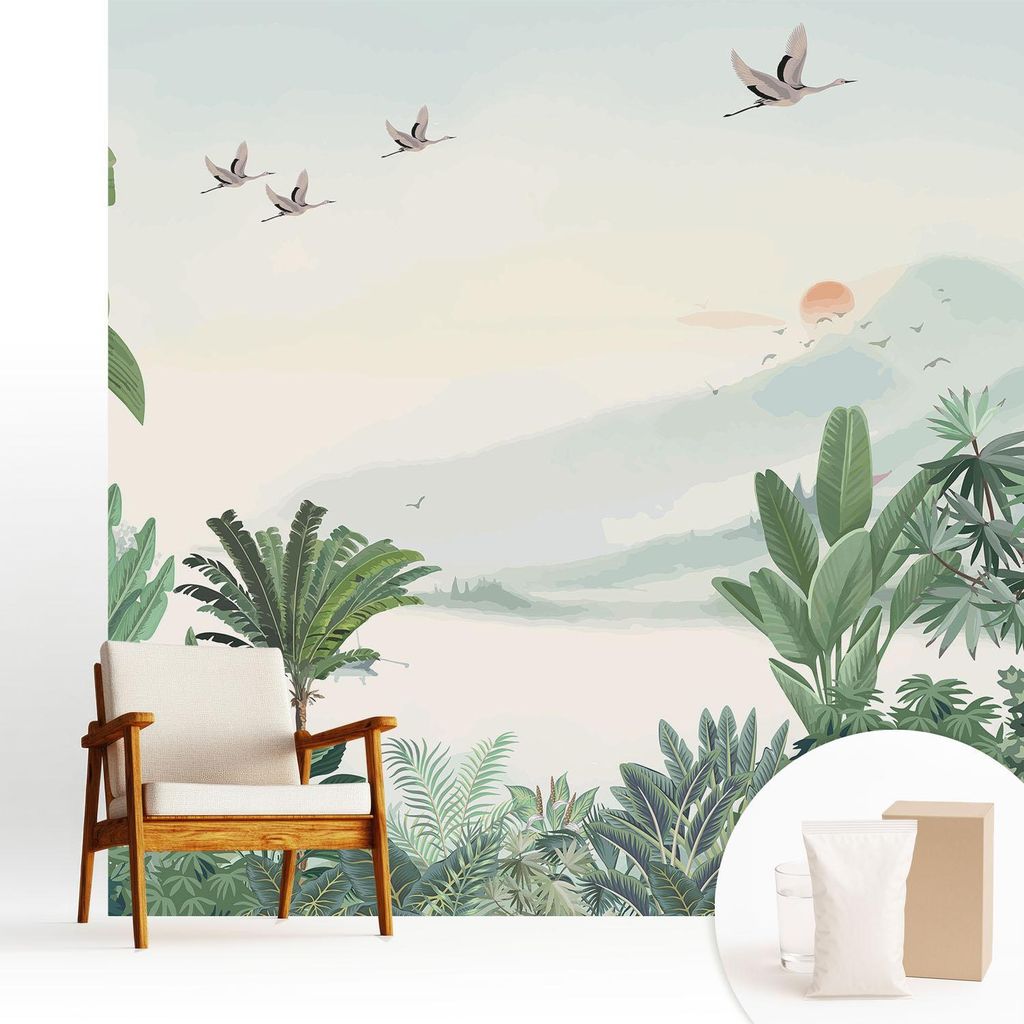 Fototapete - 250x250 cm - Tapete - Wandtapete - Wandbilder - Dekofolie - Tapete Folie - Wand - Dekoration - Wohnzimmer - Tropische Oase