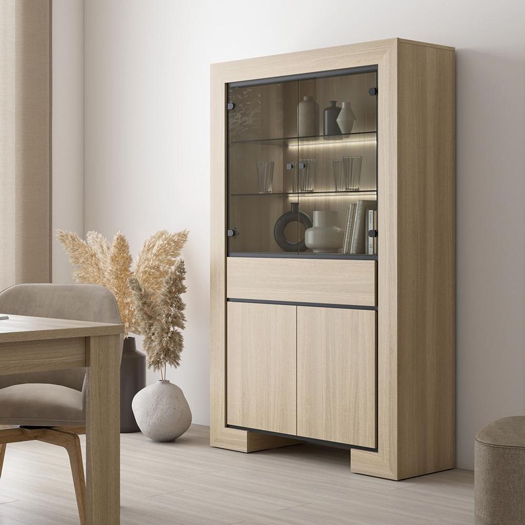 Wohn- & Esszimmer-Set in Eiche modern inkl. LED-Beleuchtung, mit Esstisch, Lowboard & Couchtisch, 5-teilig - CERIALE-83