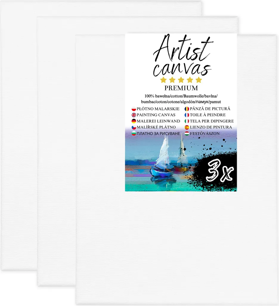 3 Tele per Pittura 70x100 | Cotone 280g/m² | Fondo Bianco per Olio