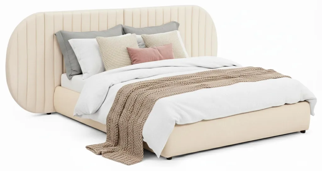 Lit Double avec Coffre de Rangement 160x200 et Tête de Lit Cocon Beige