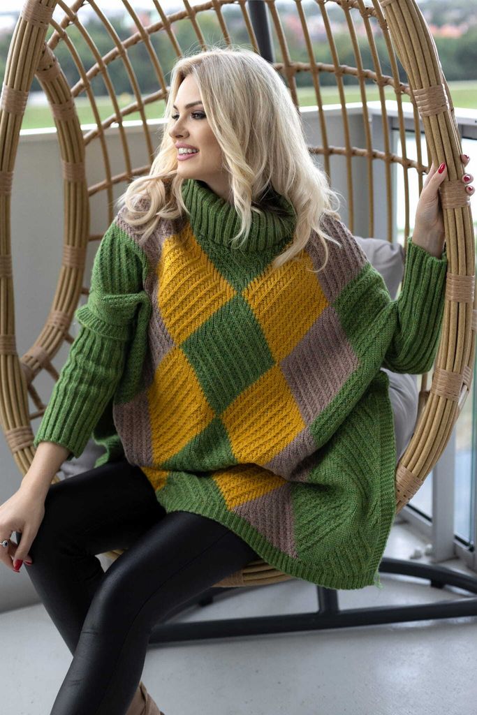 PeeKaBoo Damen Poncho mit Ärmeln a Rhomboid Design Tokol grün universell