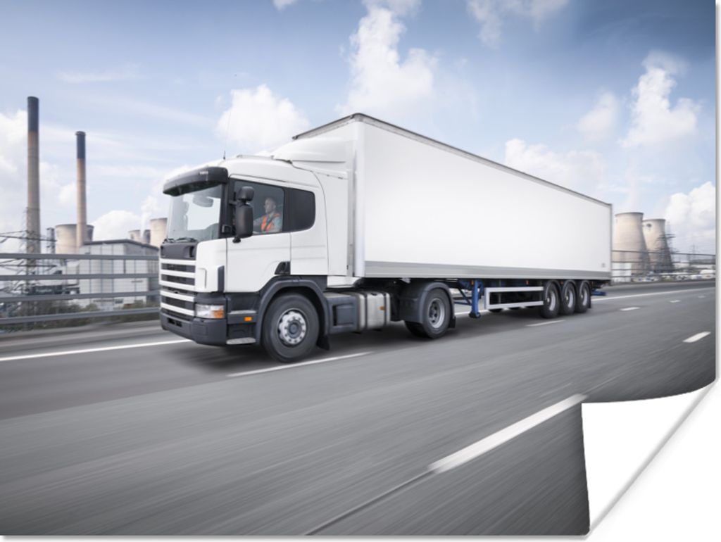 MuchoWow Poster Weißer Lkw auf der Autobahn 120x90 cm - Wandbild