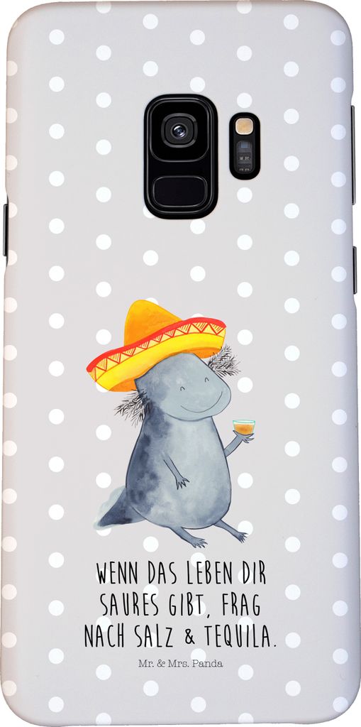 Mr. & Mrs. Panda Samsung Galaxy S9 Handyhülle Axolotl Tequila - Grau Pastell - Geschenk, Party, Handy Case, Hülle, Cover, trinken, Urlaub, Schutz...